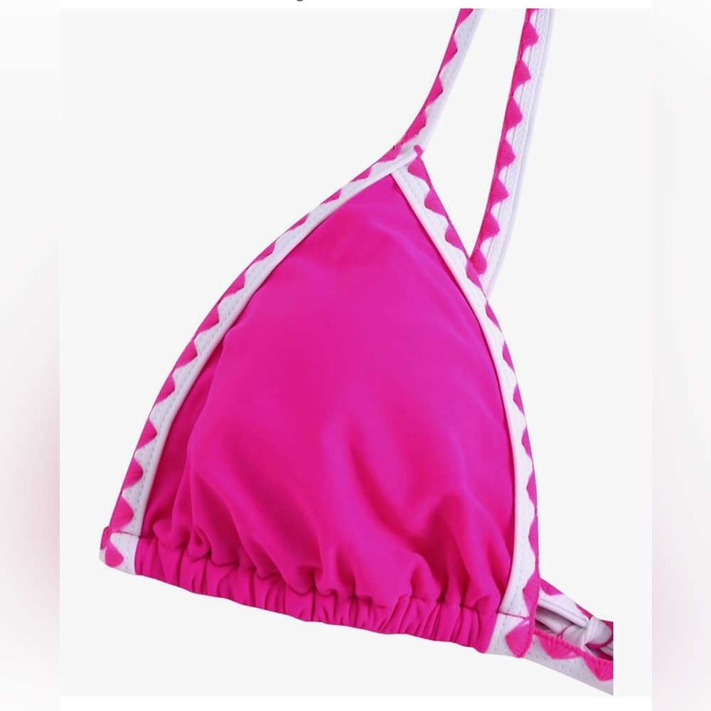 ZAFUL Women's Triangle String Bikini Tie Side Whip Stitch Hot Pink S NWT - Picture 4 of 7